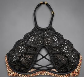 House of Desire Felicia Leopard Lace Bra Thong M NWT