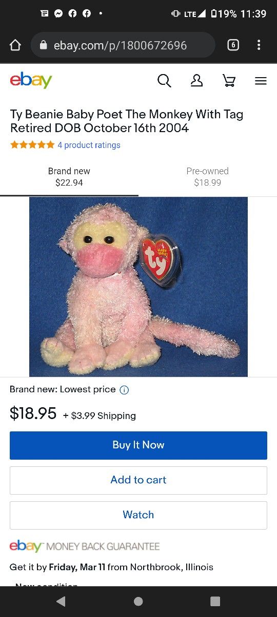 Pink Ty Beanie Babies Poet The Monkey