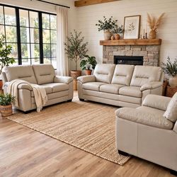 ✨ Beige 3pc Living Room Set - Sofa + Loveseat + Chair - Brand New! ✨
