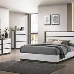 Brand New White & Grey 4pc Queen Bedroom Set (Available In Eastern King)