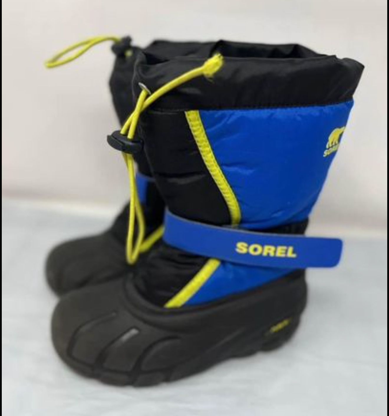 Sorel Flurry Kids Size 1 Youth Waterproof Winter Snow Boots Felt Blue Black Lime
