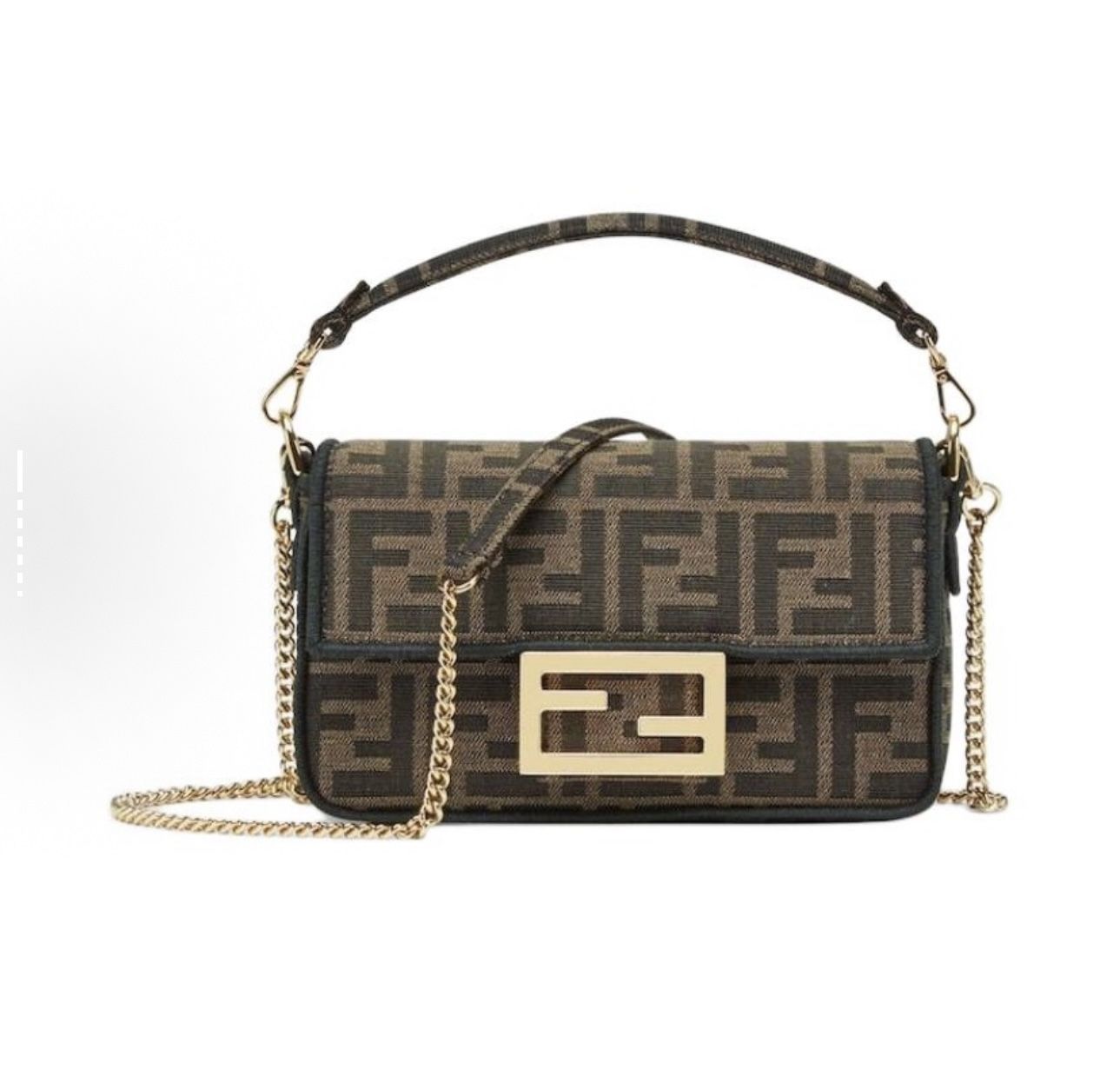 FENDI Baguette gold buckle old flower LogoFF pattern magnetic buckle flap open legal stick bag hand-held one-shoulder cross-body bag(9)58