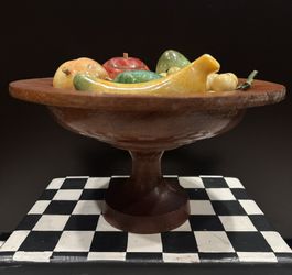 Italian Stone Alabaster Mixed Fruit Lot of 6 Pieces - Pedestal Bowl Included