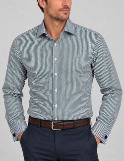 Thomas Pink Mens Slim Fit Striped Dress Shirt Blue White 16.5 French Cuff