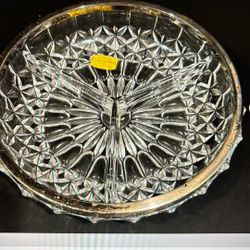 VTG Leonard 9” Divided Crystal (24%) Bowl w/ Silver-plate Rim W. Germany 