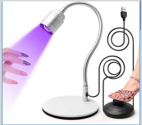 Foot Control Flash Cure Nail Lamp, Goosneck UV LED Light for Gel Nails, Quick Drying Gel X Lamp for Home DIY Manicure USB Powered (Silvery)