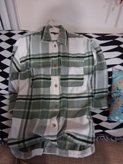 Banana republic Green and White Plaid Flannel Shacket