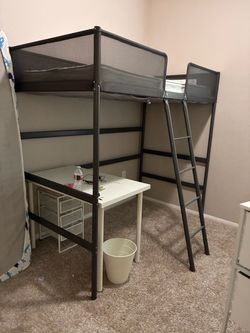Metal Loft Bed Frame with Ladder with twin mattress