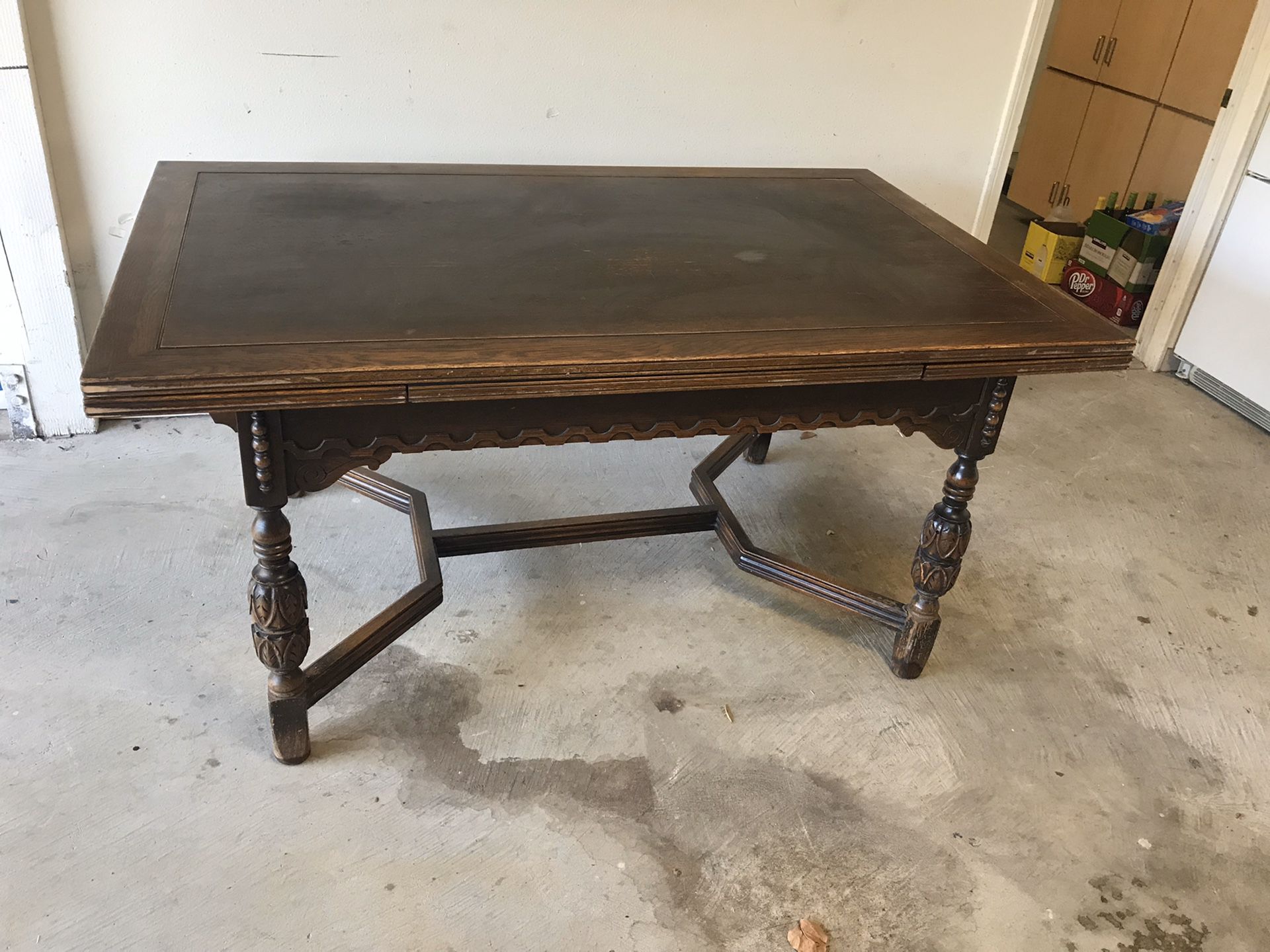 Antique table, chairs, server and hutch