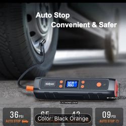 Tire Inflator Portable Air Compressor For Car Tires-150PSI Cordless Air Pump Bike Tire Pump With Pressure Gauge For Car Bike Motor Ball, Orange