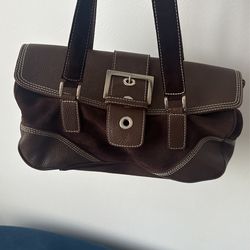 OM BU Brown Suede Lather Shoulder Handbag