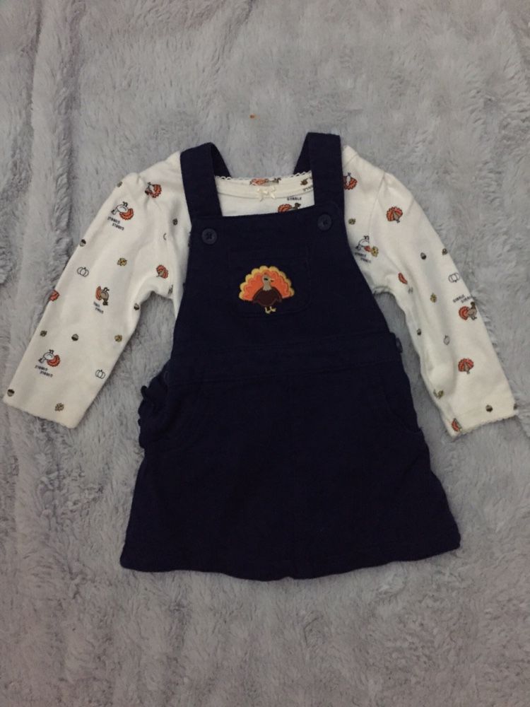 Carters Thanksgiving Turkey Overall Dress 6 Months Long Sleeve 