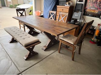 Farmington 6pc Dining Set: Table, 4 side Chairs, and a Bench