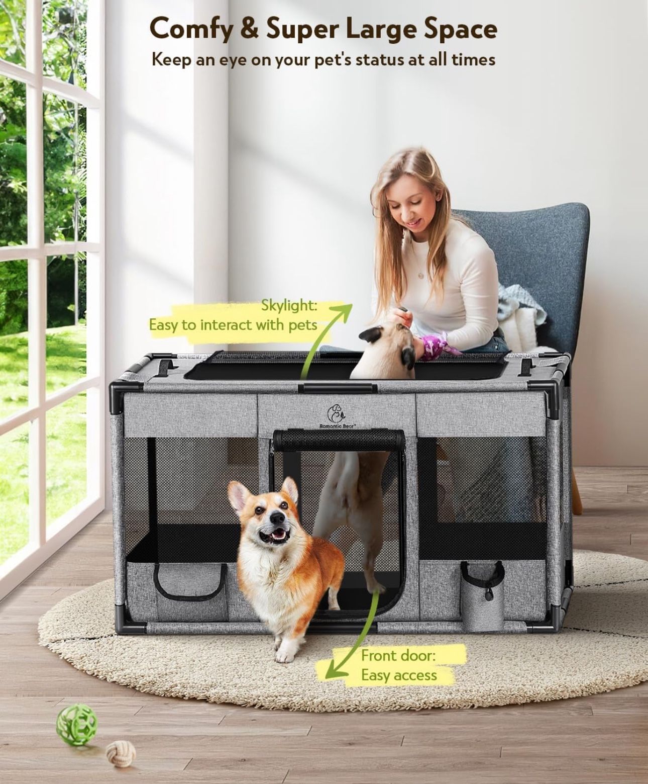 Dog Playpen Portable Soft Cat Kennel L(39"24"x22")