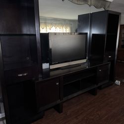 Adjustable Dark Brown Wooden Entertainment Center