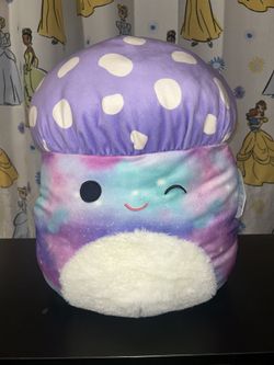 Squishmallow Unai Cosmic Galaxy Purple Mushroom 16 Inch with Polka Dot Cap NWT