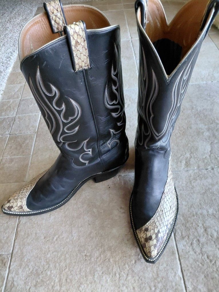 Hand Crafted Snake Skin/leather Cowboy Boots Size 11