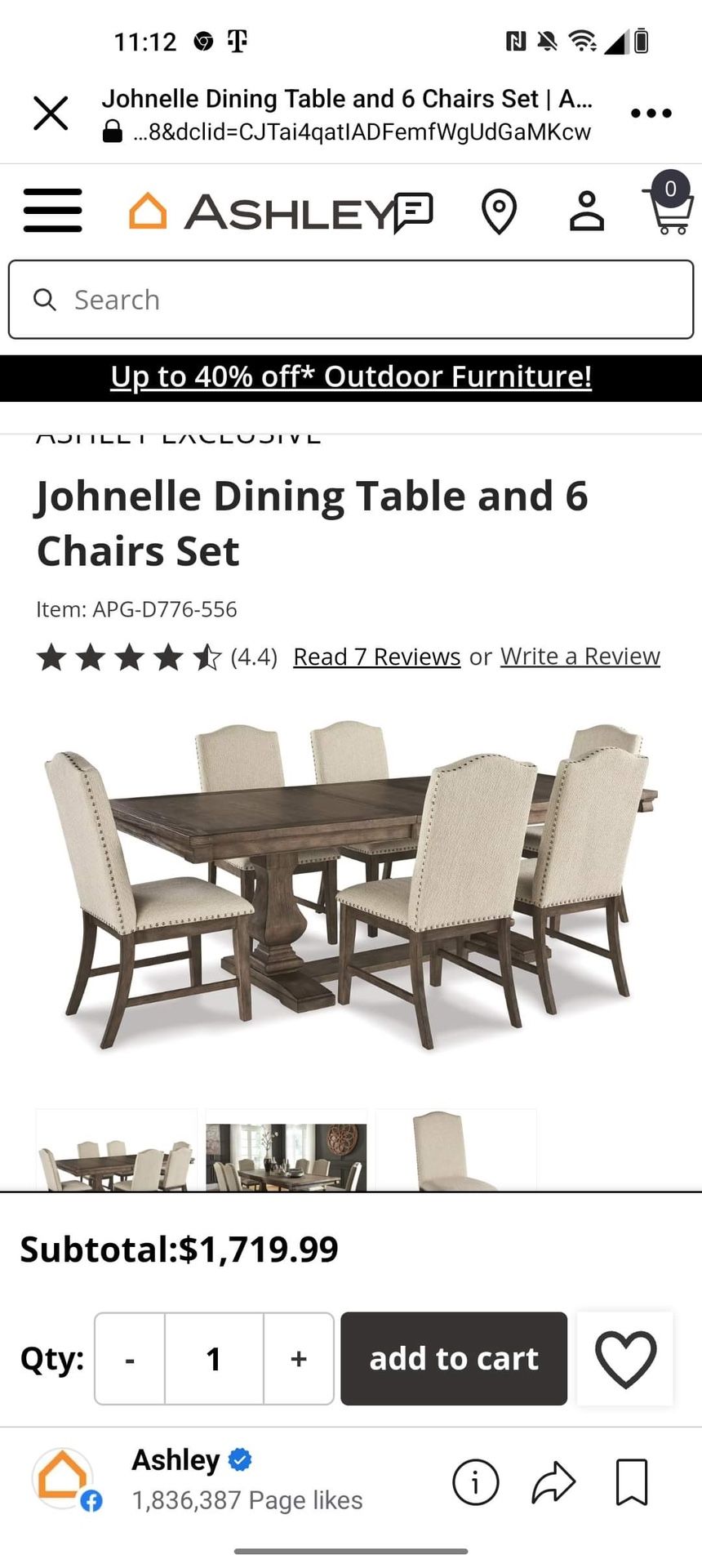 Ashley Johnelle dining table w/ leaf and 6 chairs set ( FREE DELIVERY