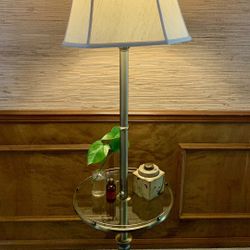 Vintage MCM Brass Lamp w/ Glass Tray Table