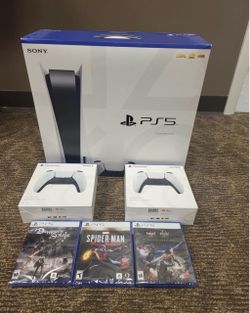 Sony PlayStation 5 PS5 Console Disc Version 3 Games + 2 Controller Bundle.