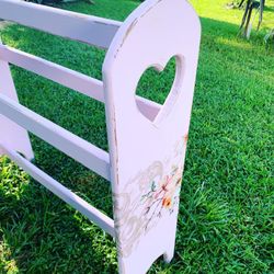 Vintage Wood Shabby Chic Pink Floral Blanket Rack