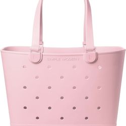 Extra-Large Waterproof Beach Tote Bag with Zipper Pocket, Multi-Use Travel & Pool Bag, Blush