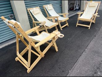Folding Wood Canvas Sling Chairs Set of 4