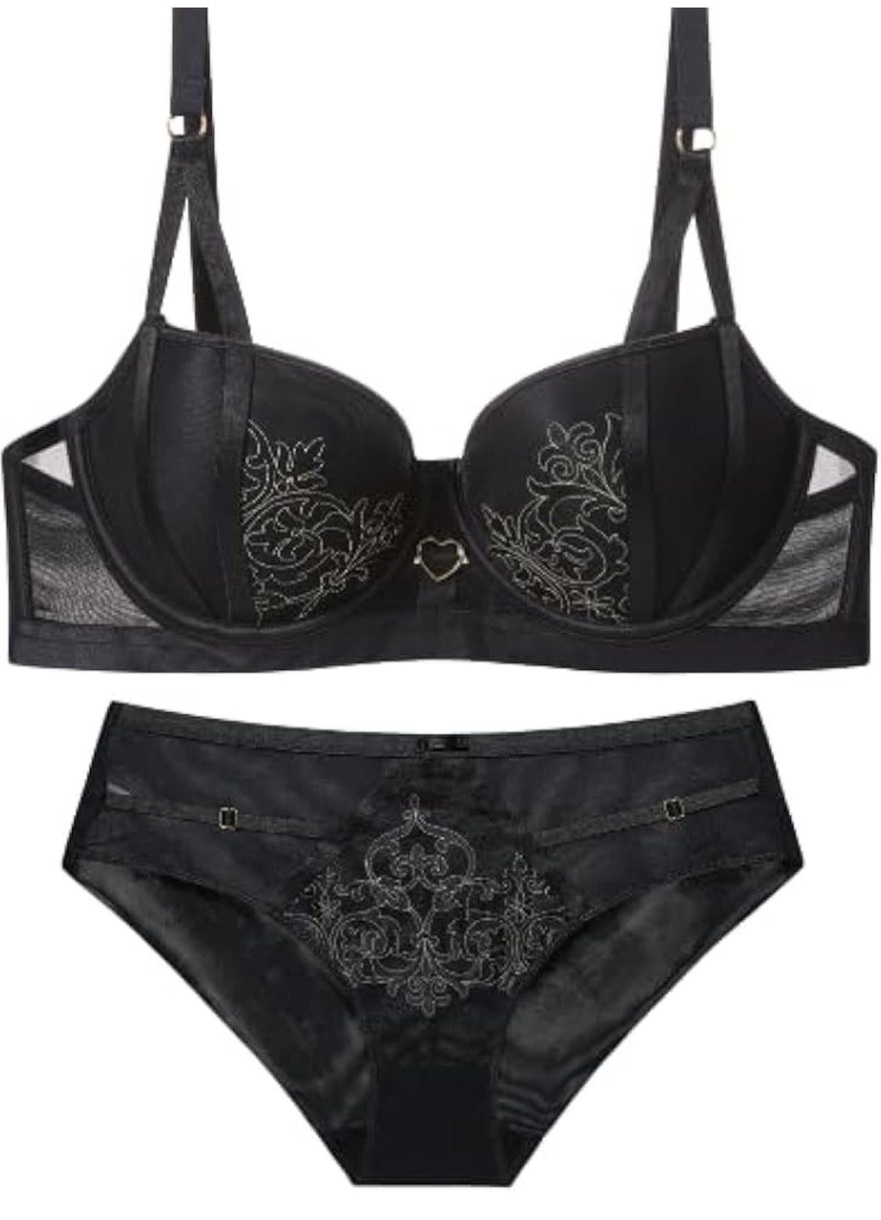 36c/L Floral Embroidered Lingerie Set, Women's Bra and Panty, Elegant