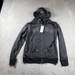 Y2K BCBG Rhinestone Logo Hoodie Women’s Size Medium Gray Goth Emo NWT#2921
