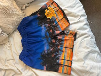 Eric Emanuel Palm Sunset Miami SS24 Mesh Shorts Blue Orange Palm Trees