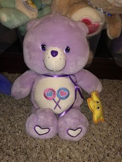 Large 13” Vintage Share Bear Carebears plush plushie Care Bear purple doll holding star 🌟 friend! 🎁free gift with purchase! rare Carebear!