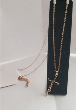 Gold-Tone Cross Script Pendant Necklace