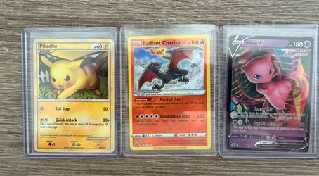 Pokemon cards vintage Charizard, Pimachu and Mew