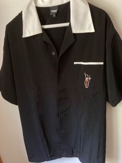 Vintage New Men’s Size Large Black & White Bowling Shirt W/ Double Pleated Back