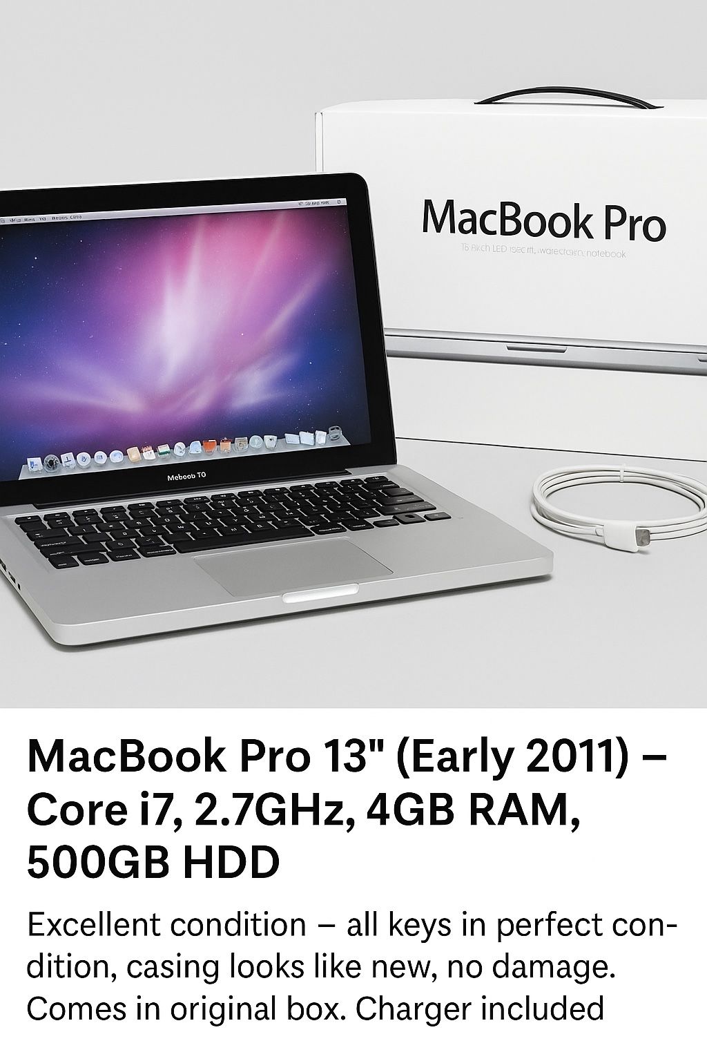 💻 MacBook Pro 13” (Early 2011) – Core i7, 2.7GHz, 4GB RAM, 500GB HDD
