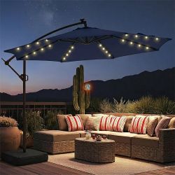 10ft Solar LED Outdoor Cantilever Patio Umbrella with Base