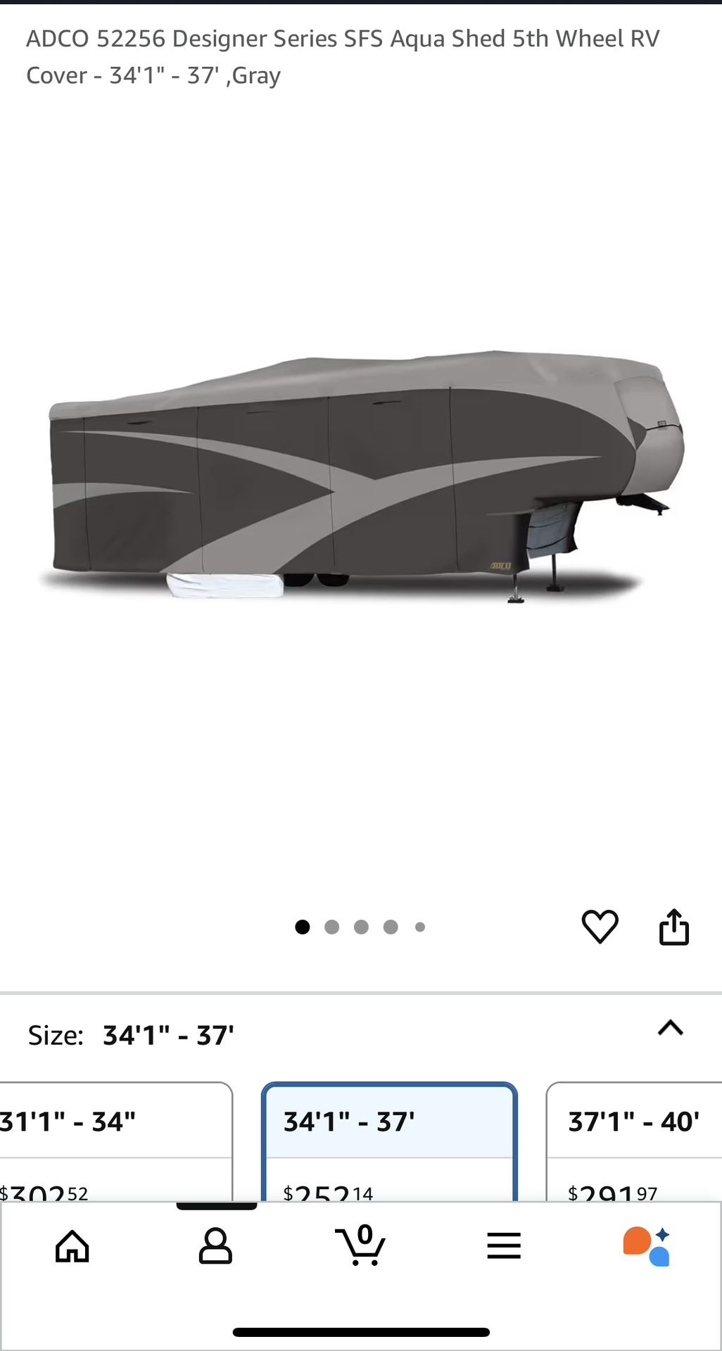 ADCO 52256 Designer Series SFS Aqua Shed 5th Wheel RV Cover - 34'1" - 37' ,Gray
