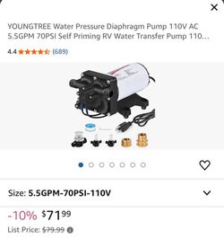 BRAND NEW IN BOX Water Pressure Diaphragm Pump 110V AC 5.5GPM 70PSI