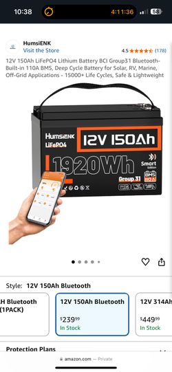 In factory sealed box 100% brandnew 12V 150Ah LiFePO4 Lithium Battery BCI Group31 Bluetooth- Built-in 110A BMS, Deep Cycle Battery for Solar, RV, Mari