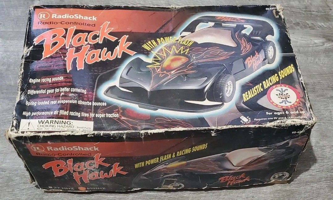 1998 RadioShack Remote Controlled Black Hawk Racecar with Box