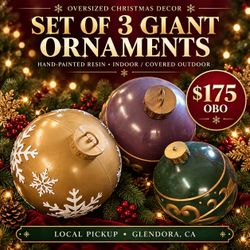 Set of 3 Oversized Christmas Ornament Decorations – Hand-Painted Resin – $175