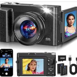 4K Digital Camera with 16x Zoom and Flip Screen