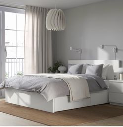 IKEA MALM High bed frame/4 storage boxes, white, King