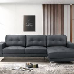 Brand New Black Leather Modern Style Sectional Sofa
