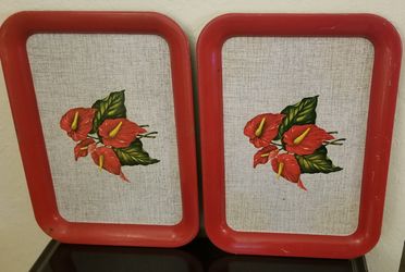 Vintage metal trays Anthurium flowers
