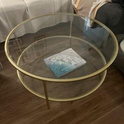 36" Modern Round Gold & Glass Two-Tier Coffee Table