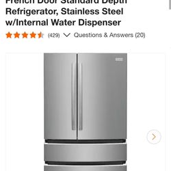 Frigidaire Gallery 36 in. 27.2 cu. ft. 4 Door French Door Standard Depth Refrigerator, Stainless Steel w/Internal Water Dispenser