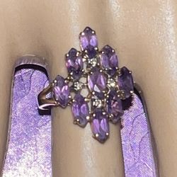 🍇 10K Gold Amethyst & Diamond Cluster Cocktail Ring