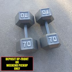 PAIR of 70 LBS Cast Iron Dumbbells