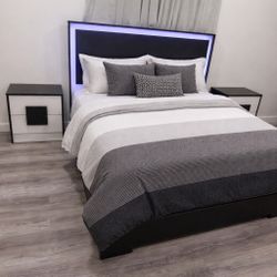 Brand New Queen Bed with Mattress and 2 Nightstands - Cama Queen Con Luces Led, Colchón Y 2 Mesas de Noche Nuevo … Fast 🚚